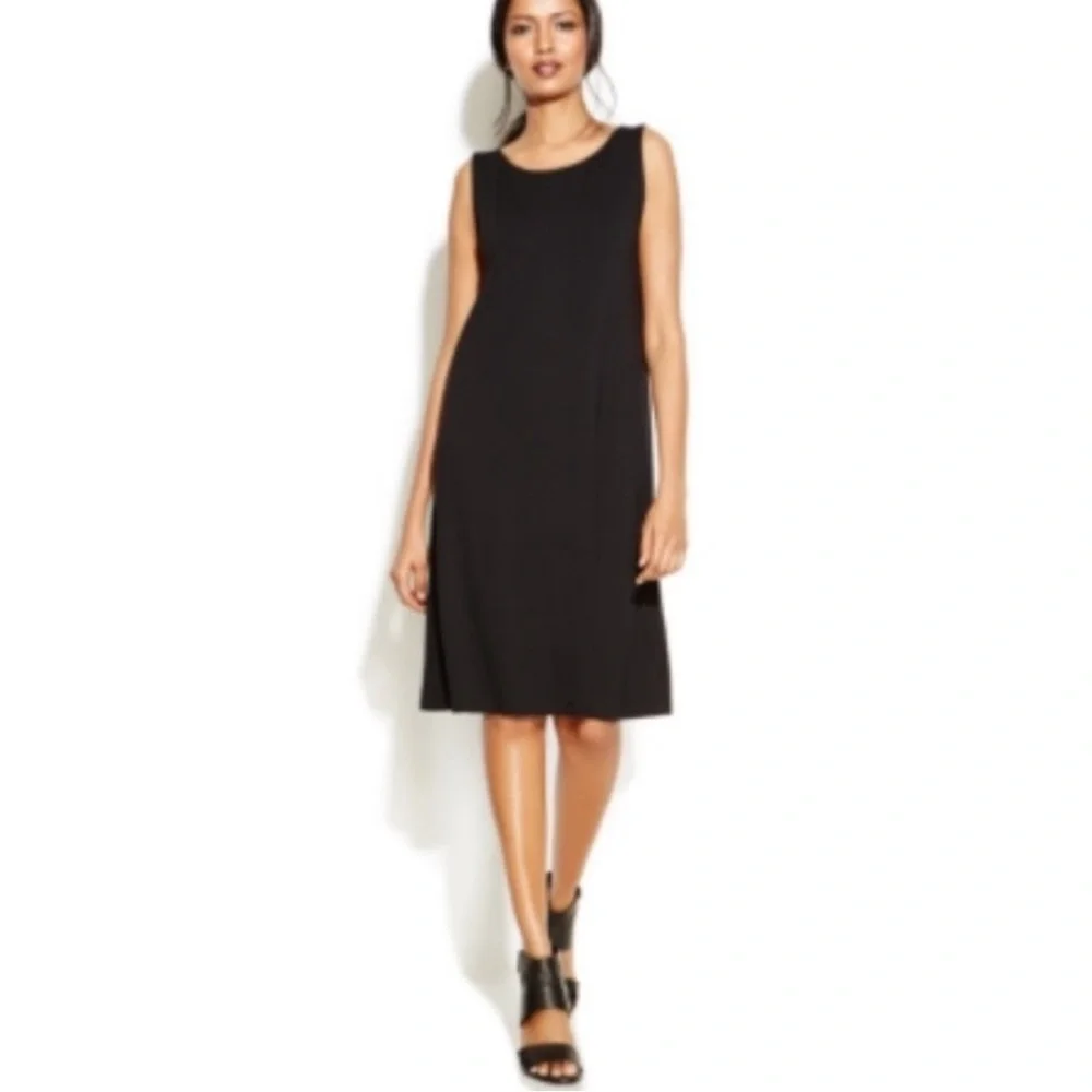 NWT! Eileen Fisher Black Ballet Neck Shift Dress Size Large Black - Picture 9 of 9
